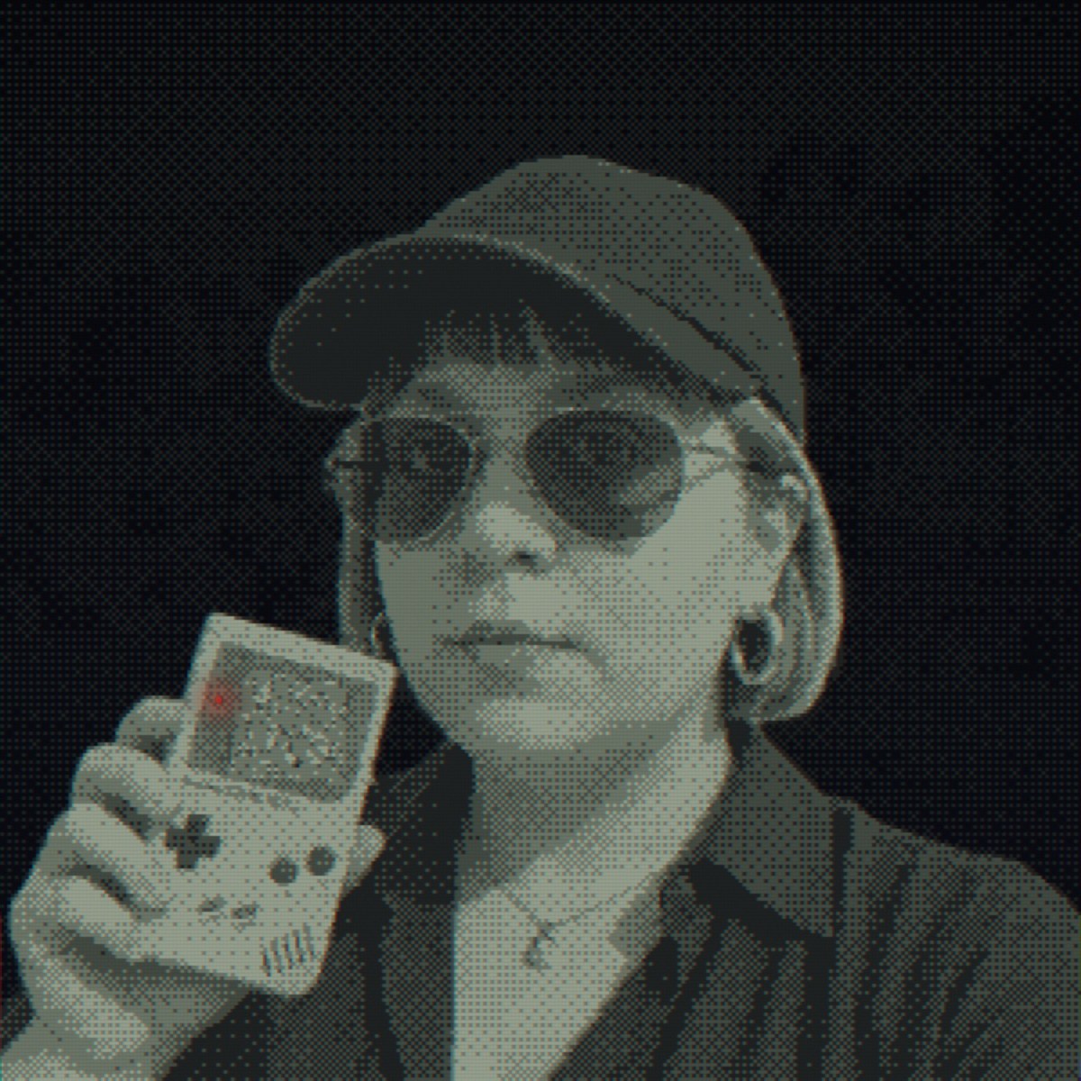 CONTINUE? by Eda Er, cover: a portrait of Eda Er holding a Game Boy, redrawn in four dithered LCD shades